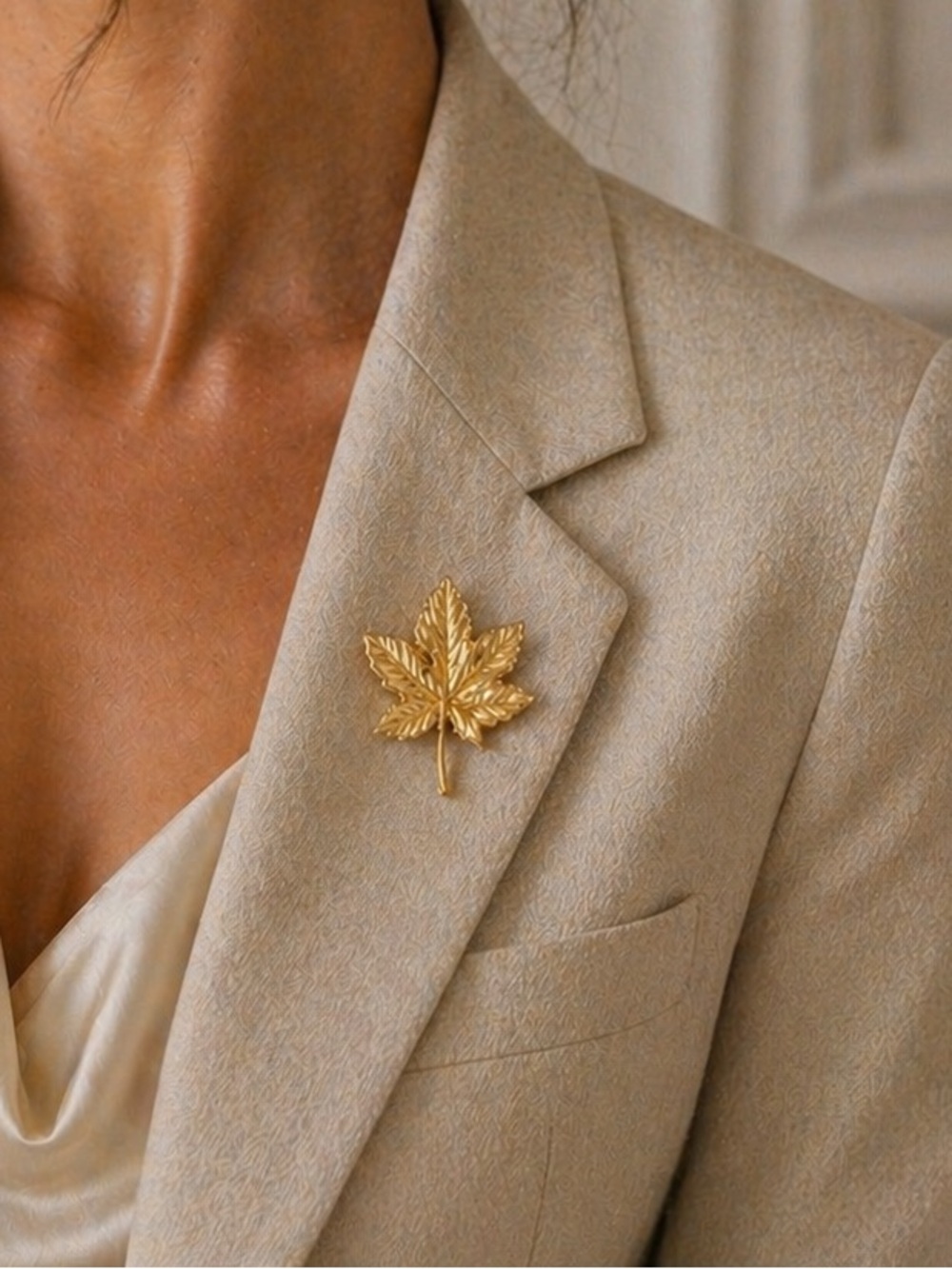Vintage Gold Tone Leaf Brooch Pin USA | Sculptural Botanical Statement